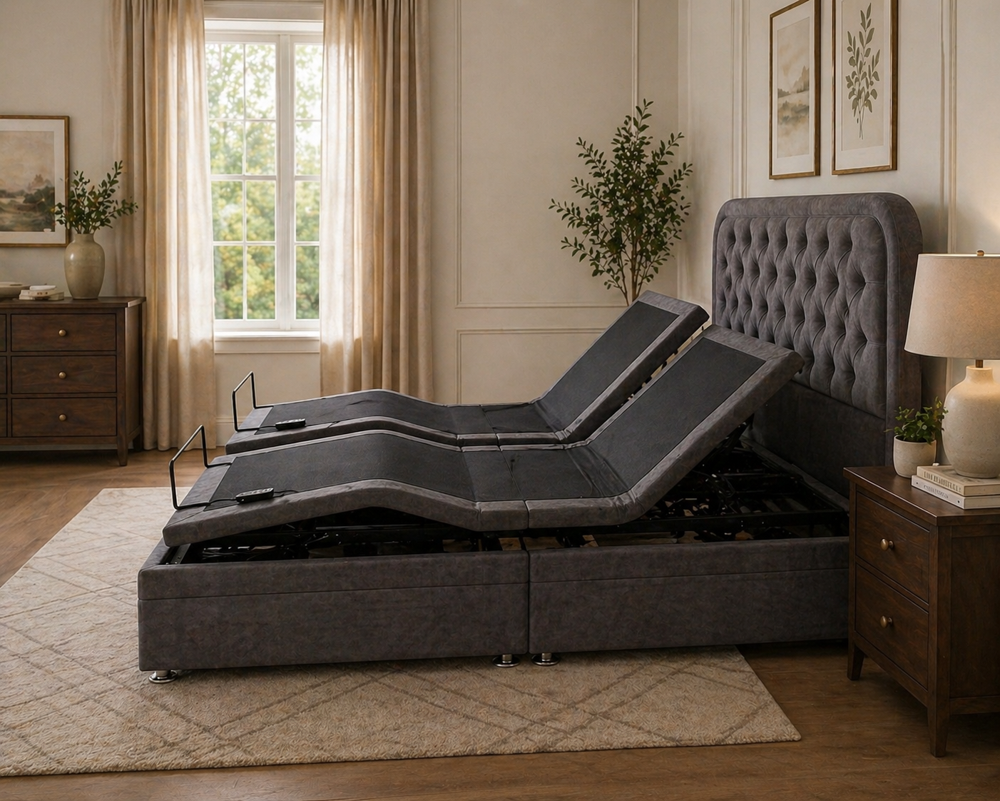 Adjustable bed in zero gravity position for weightless comfort