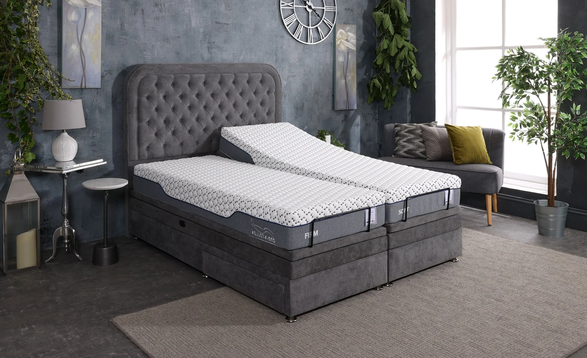 Adjustable bed in multiple positions showcasing premium comfort