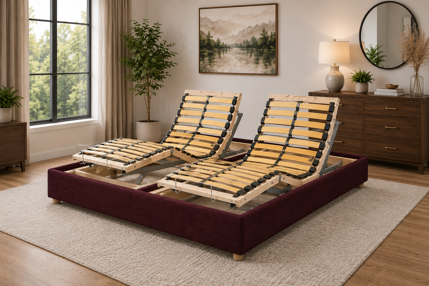 AAB Wallhugger Base — slide back adjustable bed in burgundy