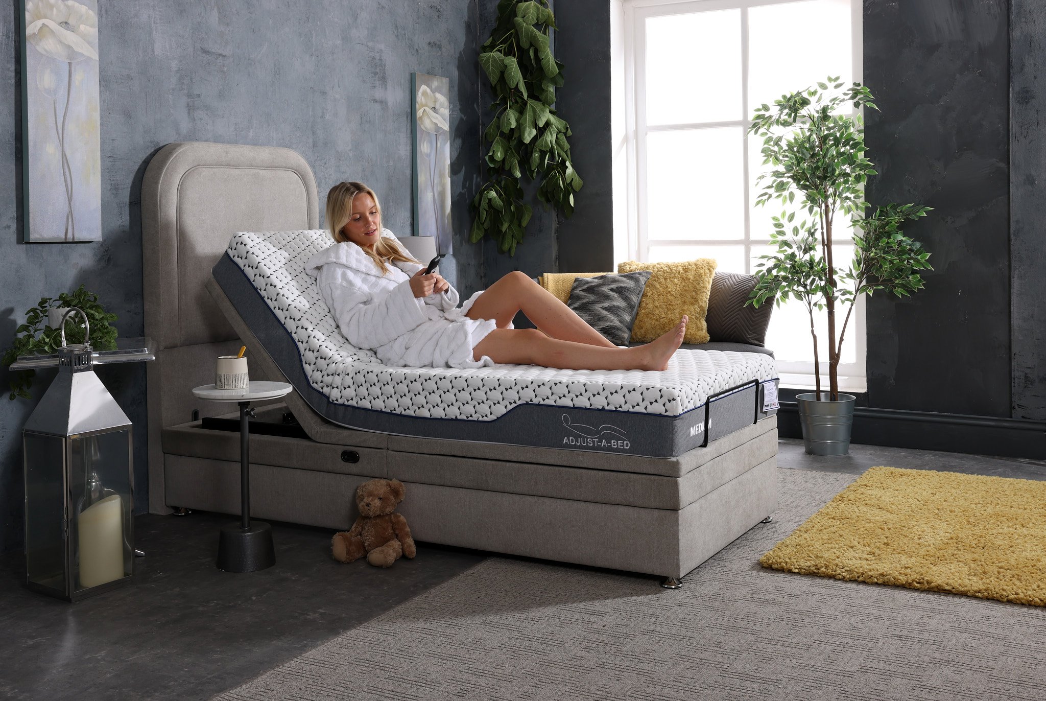Adjustable bed in TV mode for ergonomic viewing comfort