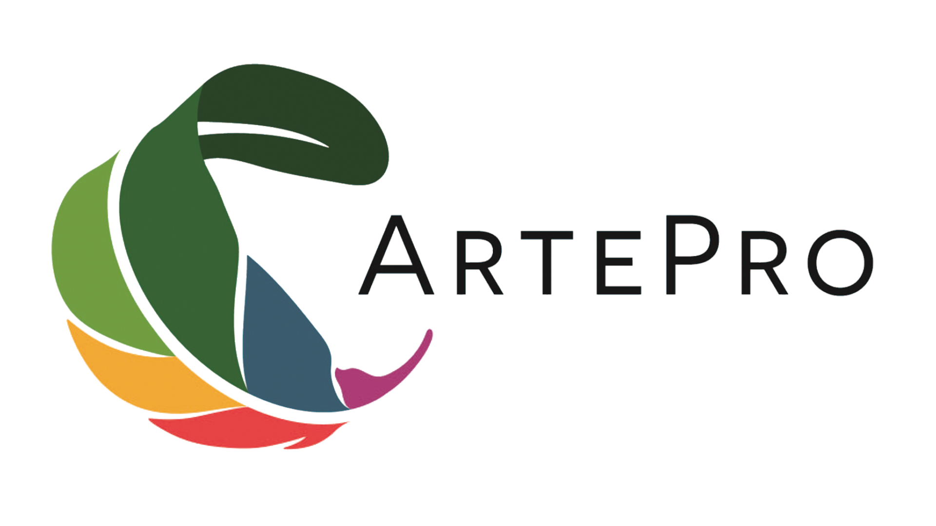 Logotipo de ArtePro con un diseño de hojas en colores verde, azul, naranja, rojo y morado.