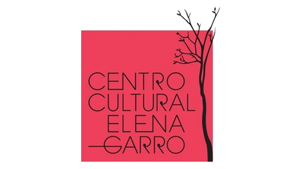Logotipo del Centro Cultural Elena Garro con árbol estilizado y fondo rojo
