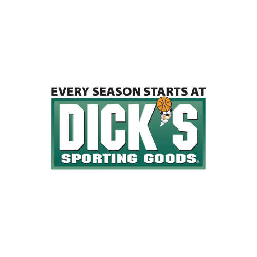 Dick's Sporting Goods logo with basketball and athletic shoe graphics