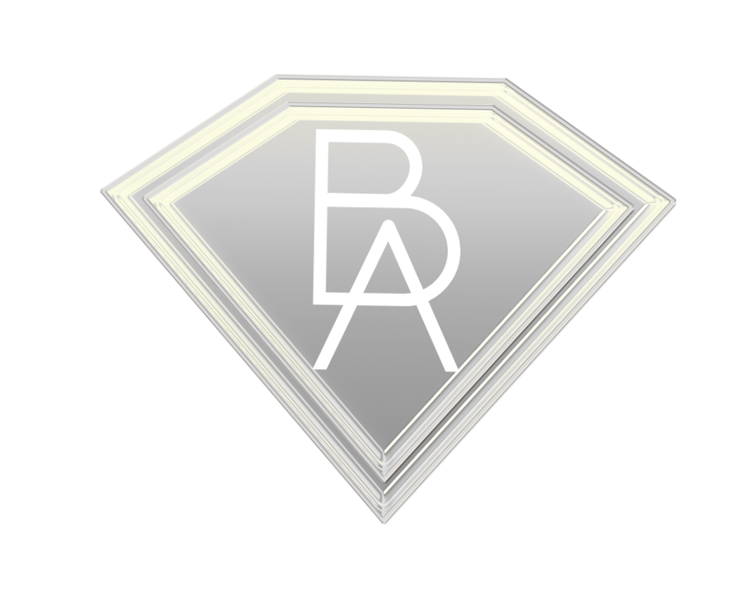 Stylized logo with the letters B, A, and R overlapping, on a textured gradient background