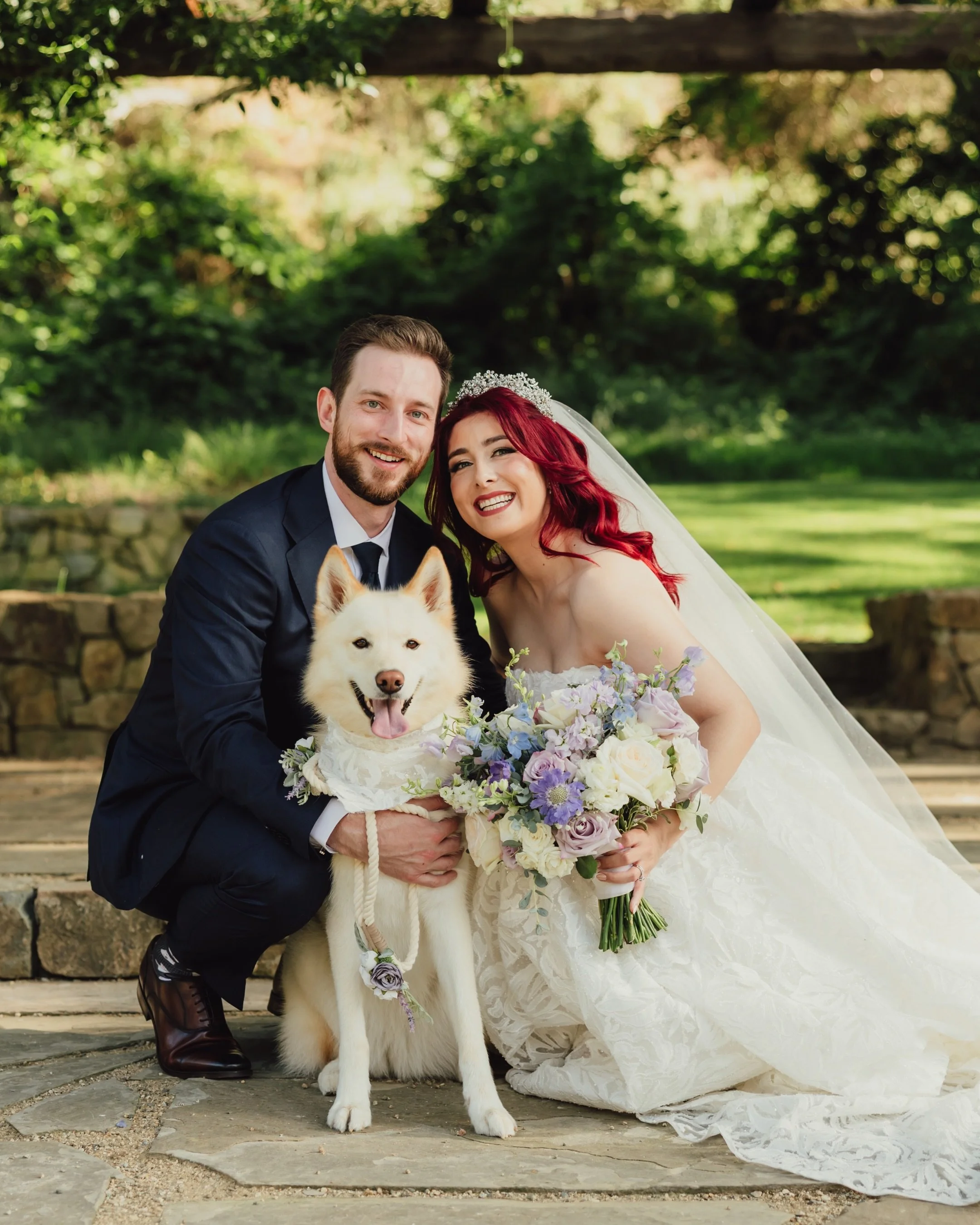 Every part of Meghan and Michael&rsquo;s day carried a little piece of their pup Kaia in it 🐶 if you look closely you&rsquo;ll find Kaia on Michael&rsquo;s cufflinks, Meghan&rsquo;s bracelet, as a topper for their wedding cake, cocktail stirrer, and