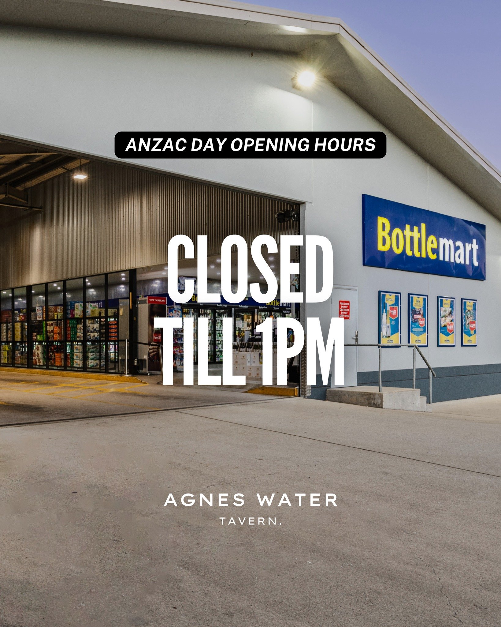 🌹 𝘼𝙣𝙯𝙖𝙘 𝘿𝙖𝙮 𝙃𝙤𝙪𝙧𝙨 𝙐𝙥𝙙𝙖𝙩𝙚 🌹

In observance of Anzac Day, our Bottlemart bottleshops will be opening later than usual, at 1pm tomorrow. 

Thank you for your understanding. We look forward to seeing you after 1pm for all your favour