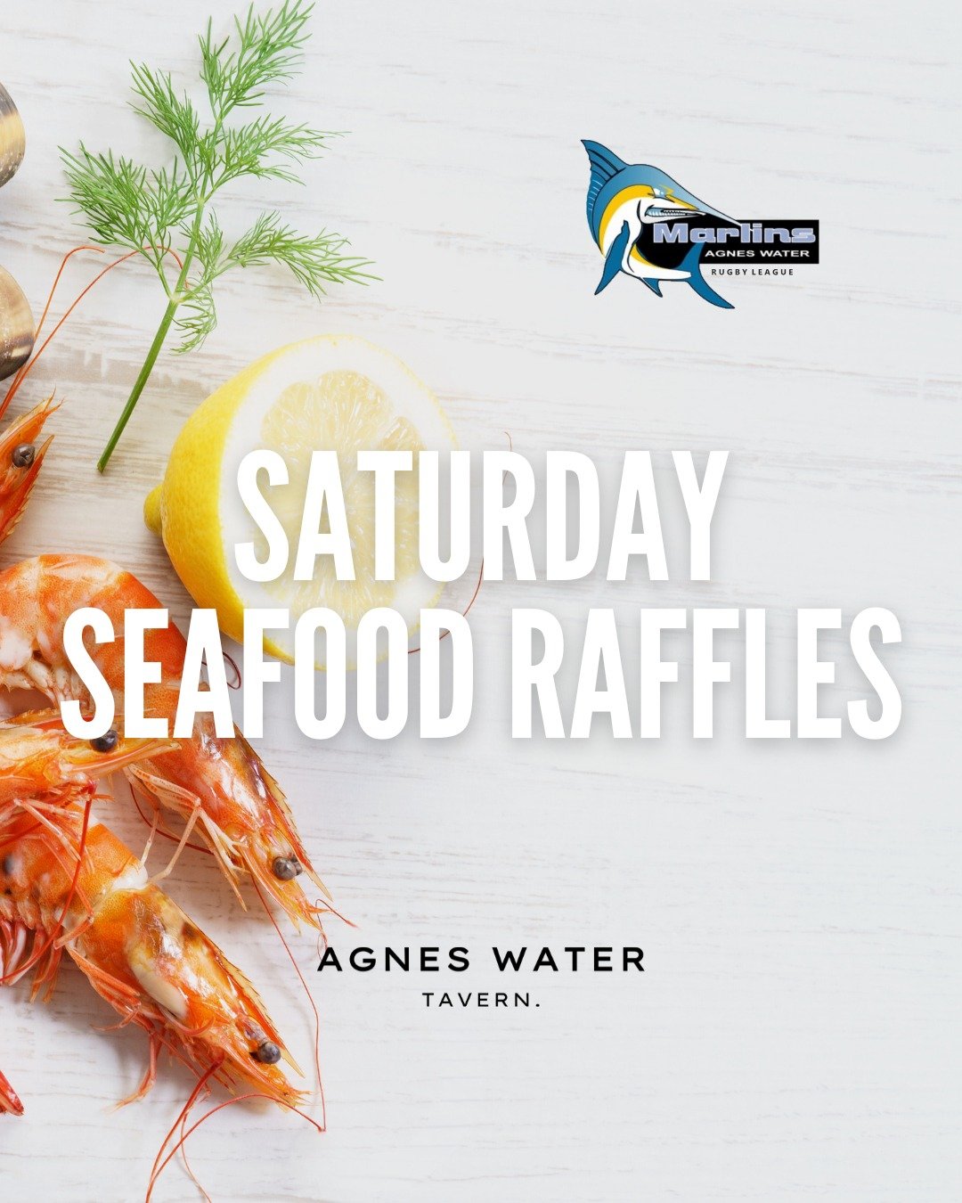 🐟🦐 𝗪𝗜𝗡 𝗮 𝗦𝗘𝗔𝗙𝗢𝗢𝗗 𝗣𝗟𝗔𝗧𝗧𝗘𝗥 𝗧𝗼𝗻𝗶𝗴𝗵𝘁

Join us every Saturday for a chance to win mouthwatering seafood platters in our exciting raffles, supporting the Marlins - Agnes Water Rugby League Club 

⏰ 𝗦𝘁𝗮𝗿𝘁𝘀 𝟰𝗽𝗺 🎣

🍽️ 𝗥?