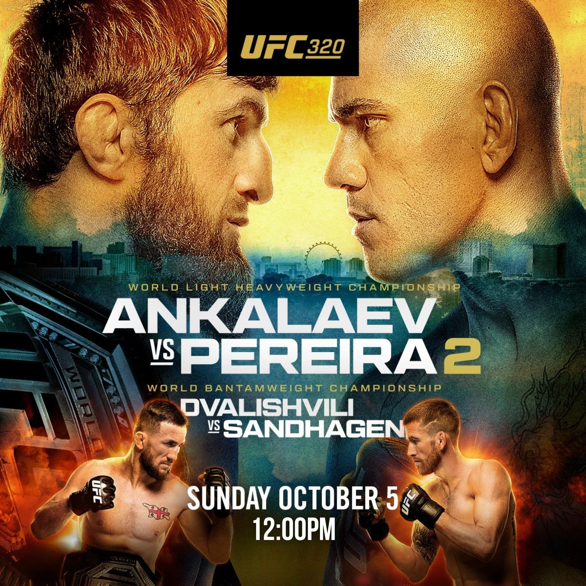 🥊 𝐔𝐅𝐂 𝟑𝟐𝟎: 𝐀𝐧𝐤𝐚𝐥𝐚𝐞𝐯 𝐯𝐬. 𝐏𝐞𝐫𝐞𝐢𝐫𝐚 𝟐 🏆

The Light Heavyweight Title is on the line in this high-stakes rematch between two of the UFC&rsquo;s fiercest contenders.

📺 Watch it loud and live on our screens!

📅 𝘿𝙖𝙩𝙚: Sunday,