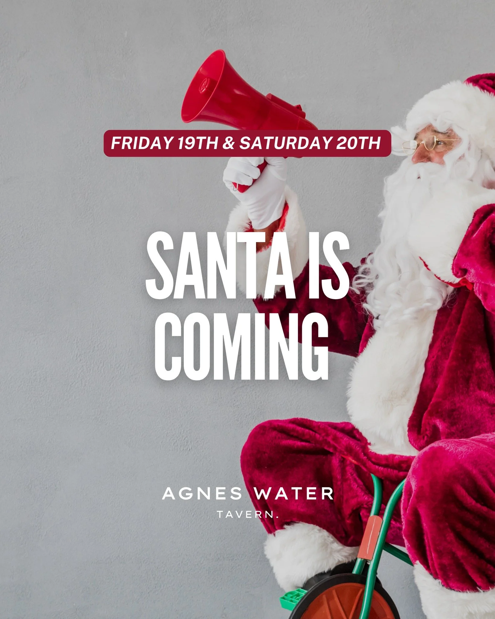 🎅 𝗦𝗮𝗻𝘁𝗮&rsquo;𝘀 𝗖𝗼𝗺𝗶𝗻𝗴 𝘁𝗼 𝗔𝗴𝗻𝗲𝘀 𝗪𝗮𝘁𝗲𝗿 𝗧𝗮𝘃𝗲𝗿𝗻! 🎅

Get ready for a festive celebration as Santa Claus makes a special visit to the Tavern on:
📅 𝗙𝗿𝗶𝗱𝗮𝘆, 𝟭𝟵𝘁𝗵 𝗗𝗲𝗰𝗲𝗺𝗯𝗲𝗿
📅 𝗦𝗮𝘁𝘂𝗿𝗱𝗮𝘆, 𝟮𝟬𝘁𝗵 𝗗𝗲?