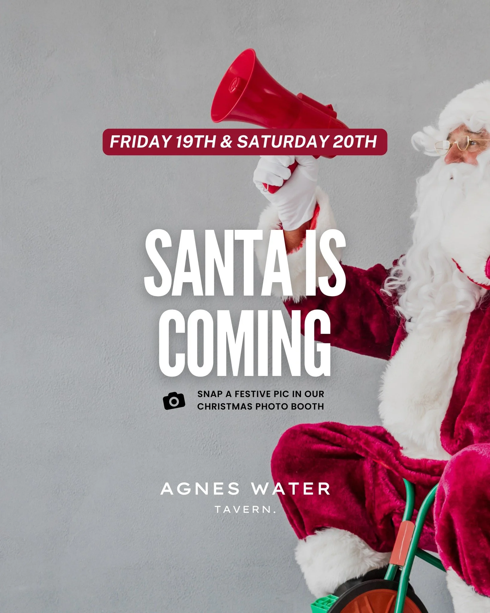 🎅 𝗦𝗮𝗻𝘁𝗮&rsquo;𝘀 𝗖𝗼𝗺𝗶𝗻𝗴 𝘁𝗼 𝗔𝗴𝗻𝗲𝘀 𝗪𝗮𝘁𝗲𝗿 𝗧𝗮𝘃𝗲𝗿𝗻! 🎅

Get ready for a festive celebration as Santa Claus makes a special visit to the Tavern on:
📅 𝗙𝗿𝗶𝗱𝗮𝘆, 𝟭𝟵𝘁𝗵 𝗗𝗲𝗰𝗲𝗺𝗯𝗲𝗿
📅 𝗦𝗮𝘁𝘂𝗿𝗱𝗮𝘆, 𝟮𝟬𝘁𝗵 𝗗𝗲?
