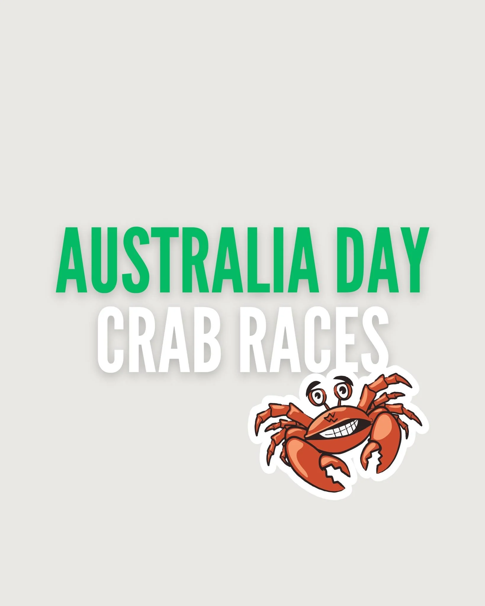 𝗔𝘂𝘀𝘁𝗿𝗮𝗹𝗶𝗮 𝗗𝗮𝘆 𝗖𝗿𝗮𝗯 𝗥𝗮𝗰𝗲𝘀 𝗮𝘁 𝗔𝗴𝗻𝗲𝘀 𝗪𝗮𝘁𝗲𝗿 𝗧𝗮𝘃𝗲𝗿𝗻!
Celebrate with us this January 26th!

Crab races kick off at 2:30pm with cash prizes up for grabs.
Enjoy live tunes from Russel Bishop

𝙇𝙄𝙑𝙀 𝙎𝙏𝙍𝙀𝘼𝙈𝙄𝙉𝙂