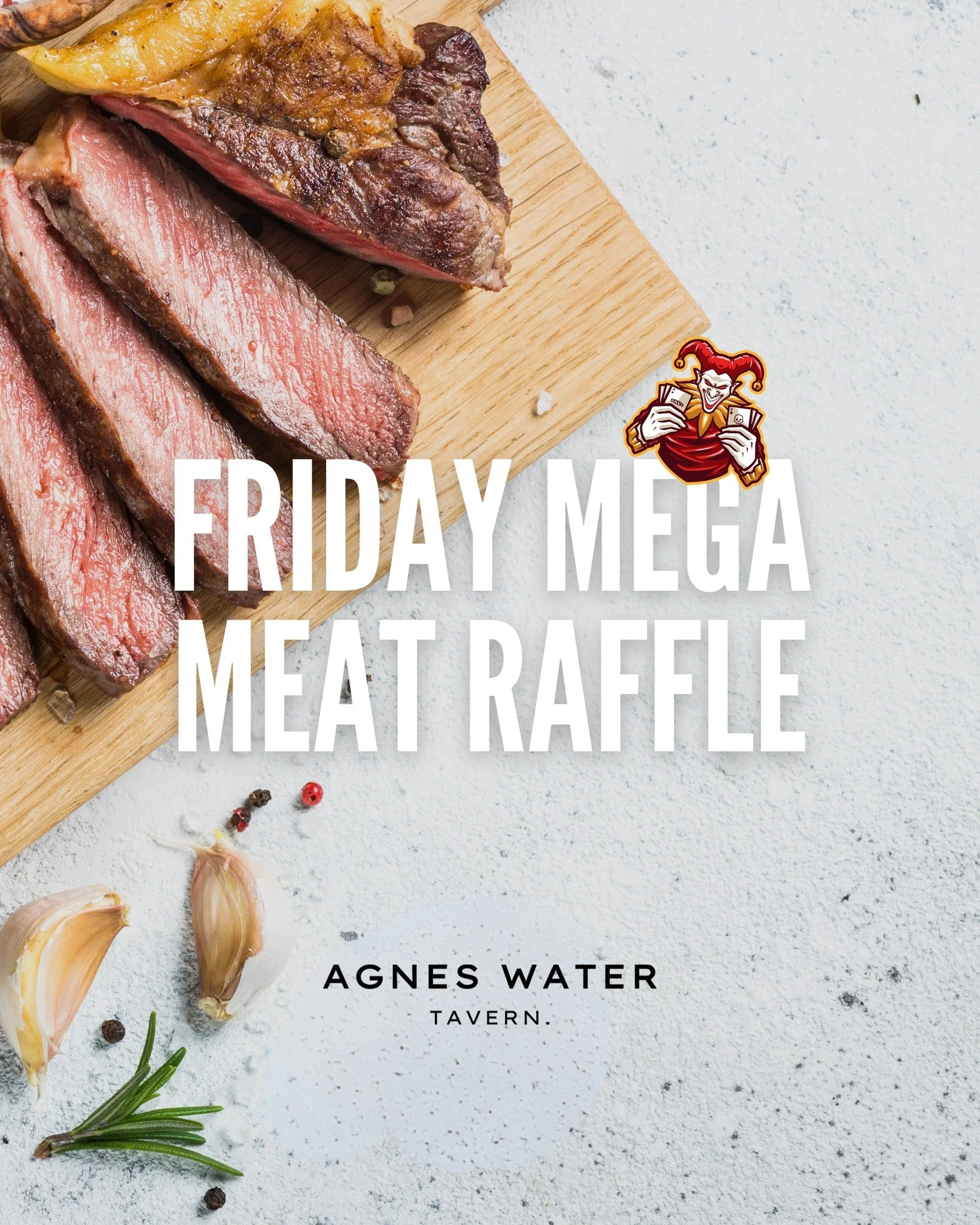 🃏 𝗝𝗔𝗚 𝗔 𝗝𝗢𝗞𝗘𝗥
🥩 𝗣𝗟𝗨𝗦 𝗠𝗘𝗔𝗧 𝗥𝗔𝗙𝗙𝗟𝗘𝗦 𝗙𝗥𝗢𝗠 𝟲𝗣𝗠

Join us this Friday for a night of fun and prizes!
Try your luck in our 𝗝𝗮𝗴 𝗮 𝗝𝗼𝗸𝗲𝗿 𝗱𝗿𝗮𝘄 &ndash; you could be the lucky one to claim it!

Stick around for our m