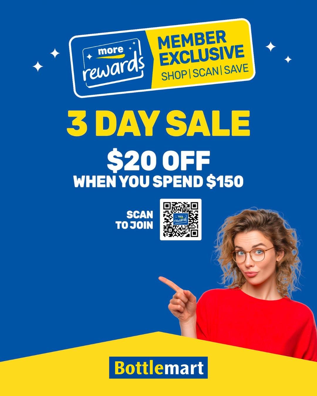 🍻 𝟑 𝐃𝐚𝐲 𝐌𝐞𝐦𝐛𝐞𝐫 𝐎𝐟𝐟𝐞𝐫 - 𝐒𝐚𝐯𝐞 $𝟐𝟎! 🍻

For 3 days only, our 𝐌𝐨𝐫𝐞 𝐑𝐞𝐰𝐚𝐫𝐝𝐬 𝐌𝐞𝐦𝐛𝐞𝐫𝐬 can enjoy $𝟐𝟎 𝐎𝐅𝐅 when they spend $150 or more in one transaction.

🗓 Thursday 19 March &ndash; Saturday 21 March
💰 Spend $1