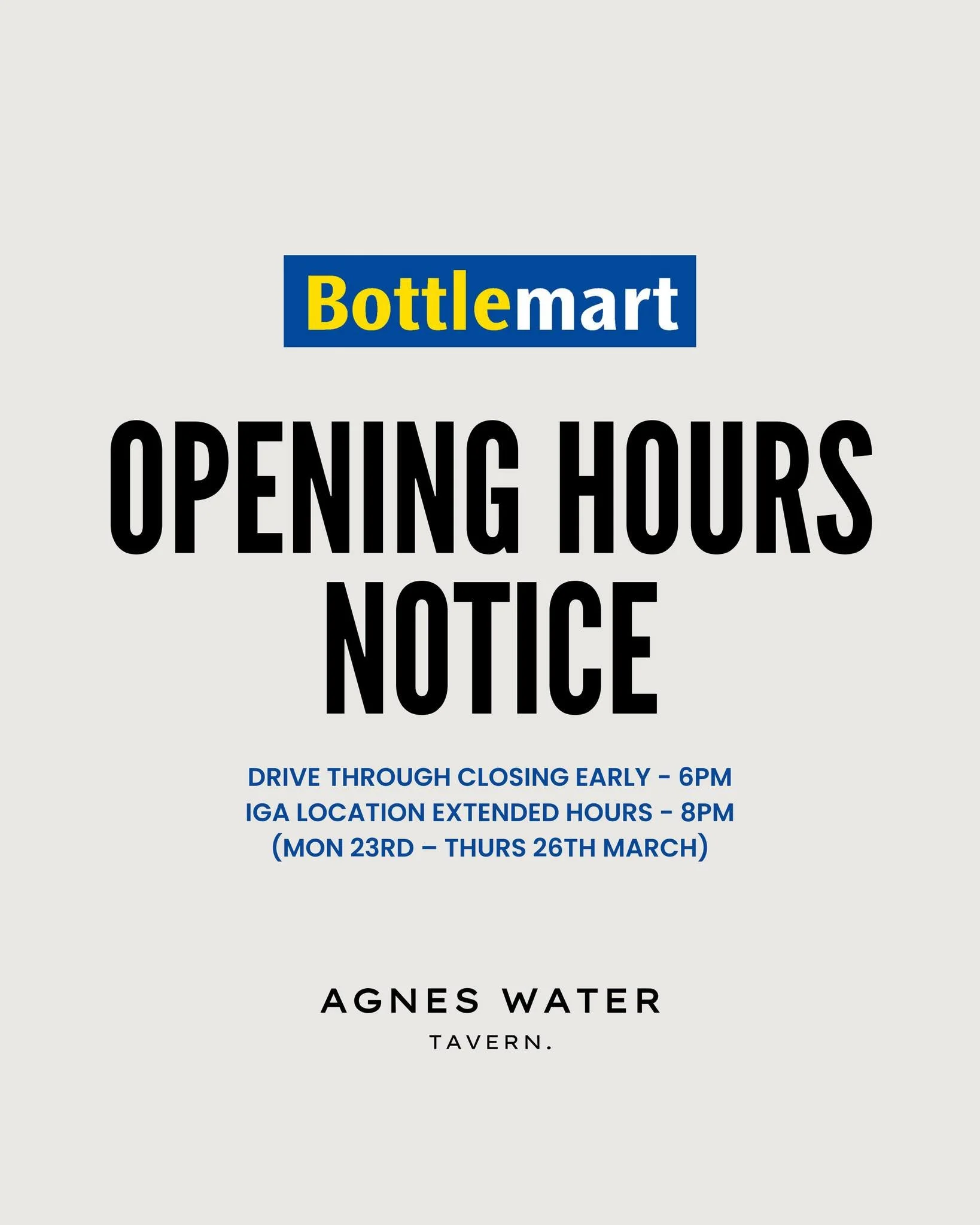 🚧 𝗗𝗿𝗶𝘃𝗲 𝗧𝗵𝗿𝗼𝘂𝗴𝗵 𝗕𝗼𝘁𝘁𝗹𝗲𝘀𝗵𝗼𝗽 - 𝗘𝗮𝗿𝗹𝘆 𝗖𝗹𝗼𝘀𝘂𝗿𝗲 𝗡𝗼𝘁𝗶𝗰𝗲 🚧

Next week our drive through bottleshop will be closing early while we carry out some deep cleaning and maintenance.

📅 𝗠𝗼𝗻𝗱𝗮𝘆 𝟮𝟯 𝗠𝗮𝗿𝗰𝗵 &ndash