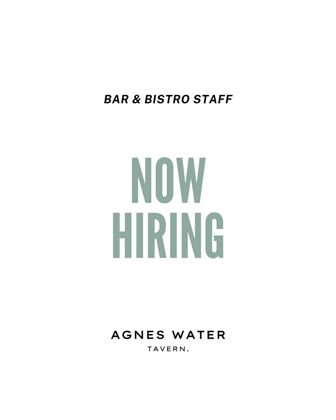 🌟 𝙅𝙤𝙞𝙣 𝙩𝙝𝙚 𝘼𝙜𝙣𝙚𝙨 𝙒𝙖𝙩𝙚𝙧 𝙏𝙖𝙫𝙚𝙧𝙣 𝙁𝙖𝙢𝙞𝙡𝙮! 🌟

 Position: Bar &amp; Bistro (Casual)
 Hours: Approx 25 per week 
 Must be available over weekends and nights 

𝙒𝙝𝙖𝙩 𝙒𝙚&rsquo;𝙧𝙚 𝙇𝙤𝙤𝙠𝙞𝙣𝙜 𝙁𝙤𝙧:
 Strong customer se