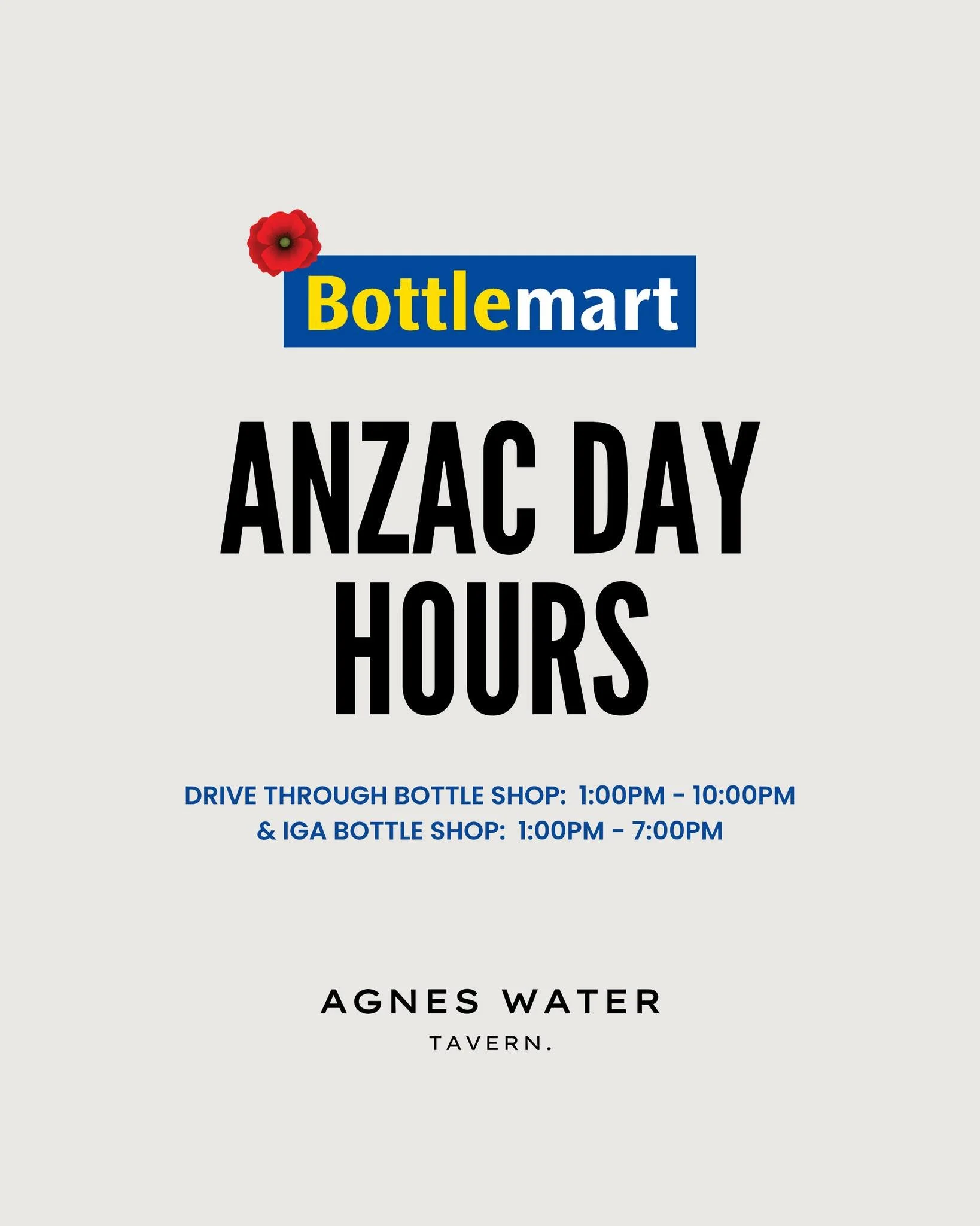 🇦🇺 𝐀𝐍𝐙𝐀𝐂 𝐃𝐀𝐘 𝐇𝐎𝐔𝐑𝐒 𝐔𝐏𝐃𝐀𝐓𝐄 🇦🇺

Please note both of our bottleshops will be 𝙤𝙥𝙚𝙣𝙞𝙣𝙜 𝙡𝙖𝙩𝙚𝙧 𝙩𝙝𝙖𝙣 𝙪𝙨𝙪𝙖𝙡 𝙤𝙣 𝘼𝙉𝙕𝘼𝘾 𝘿𝙖𝙮.

🕐 𝗢𝗽𝗲𝗻 𝗳𝗿𝗼𝗺 𝟭𝗽𝗺 (instead of 10am)

𝙏𝙝𝙞𝙨 𝙖𝙥𝙥𝙡𝙞𝙚𝙨 𝙩𝙤:
🍻 Dr