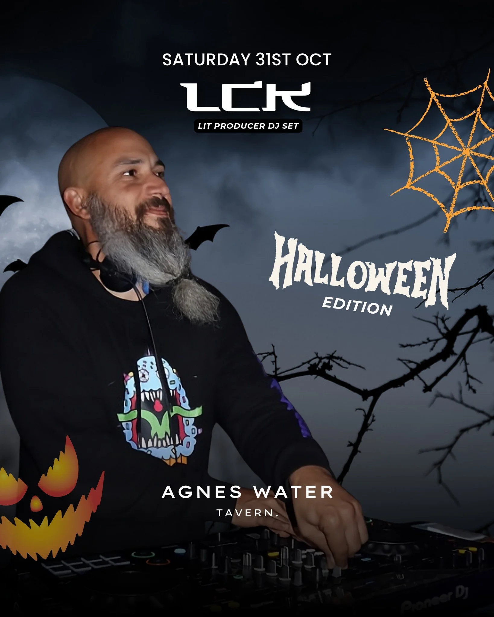 🎃🎧 𝗛𝗔𝗟𝗟𝗢𝗪𝗘𝗘𝗡 𝗔𝗧 𝗧𝗛𝗘 𝗧𝗔𝗩𝗘𝗥𝗡 𝗪𝗜𝗧𝗛 𝗟𝗖𝗞! 👻🔥

Get your costumes ready - @lckmusicproduction (Lit Producer DJ Set) is bringing the Halloween party to Agnes Water Tavern!

Expect crowd favourites, dance anthems and plenty of s