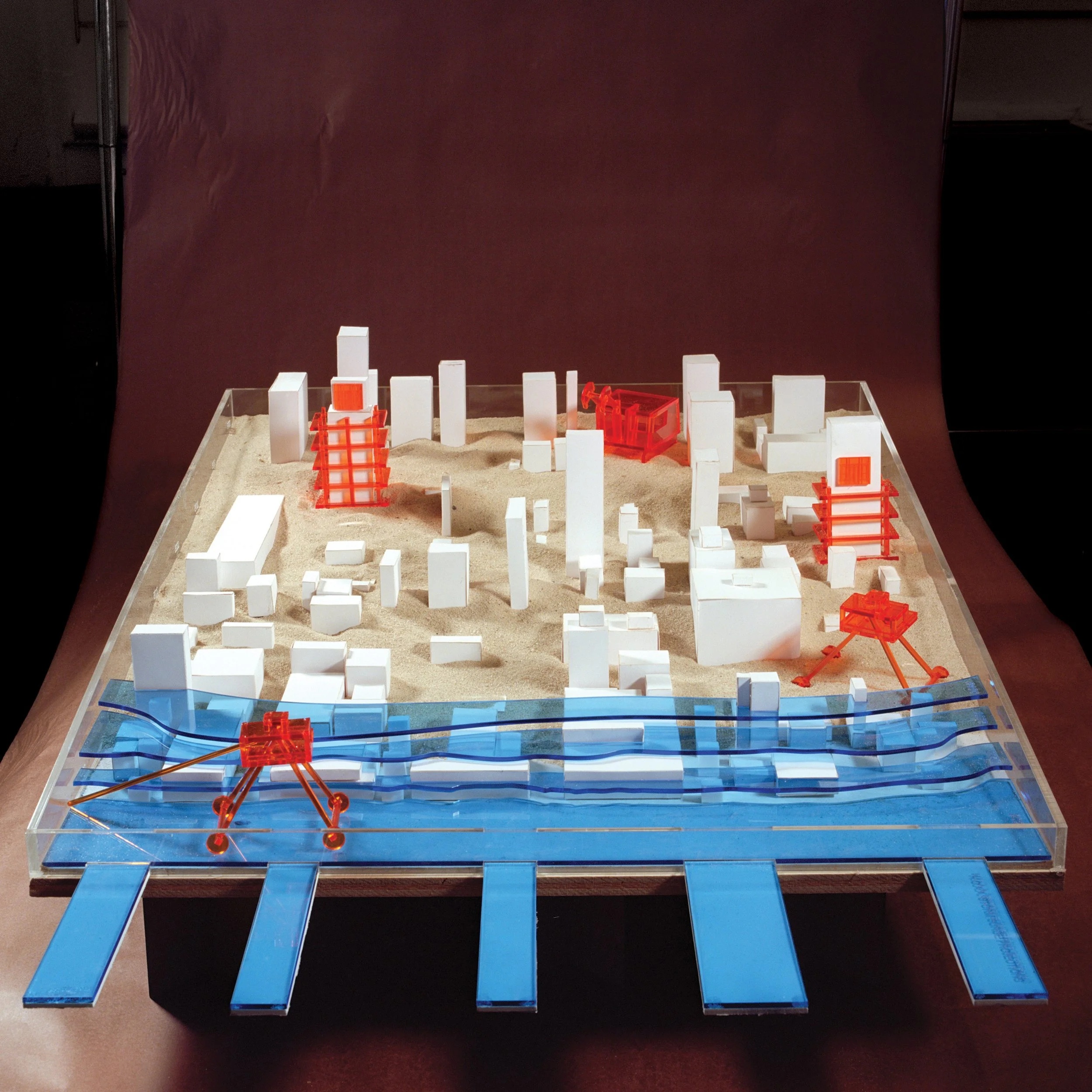 piles, acrylic, sand, plywood, paper, 2025