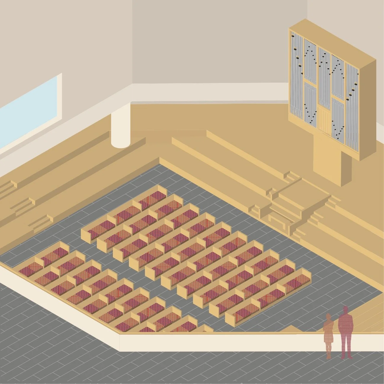 st. peter's lutherian church, isometric interior, digital drawing, 18" x 18", 2025