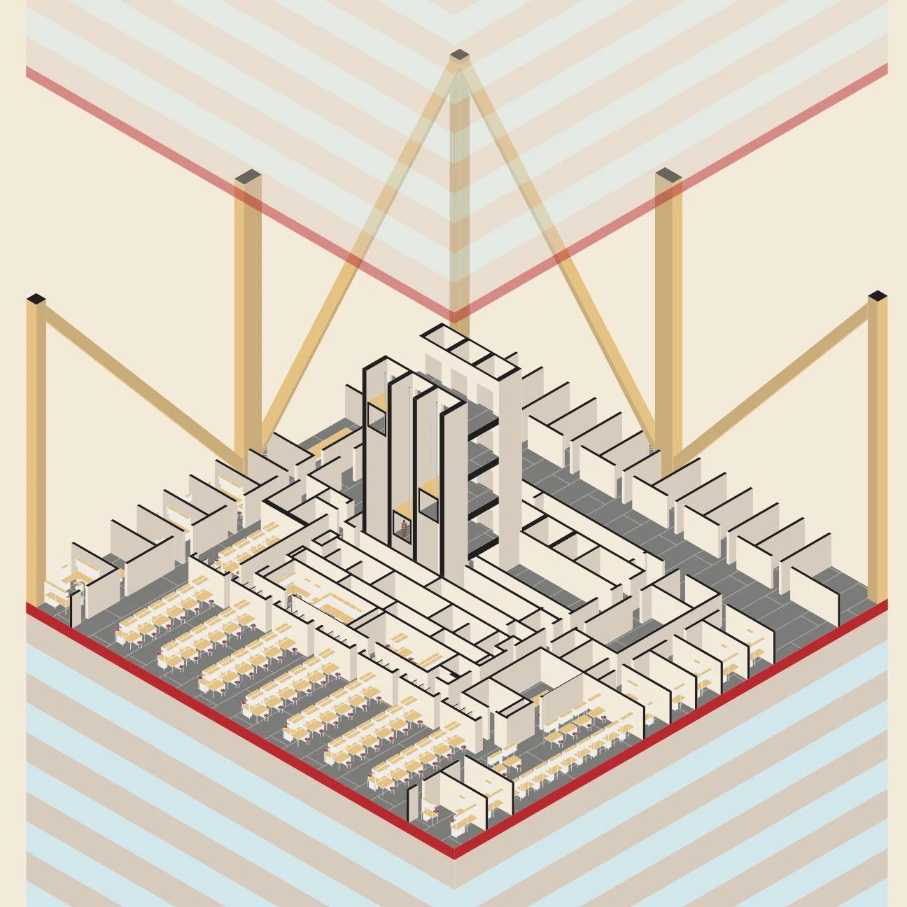 citicorp tower, isometric office section, digital drawing, 18" x 18", 2025