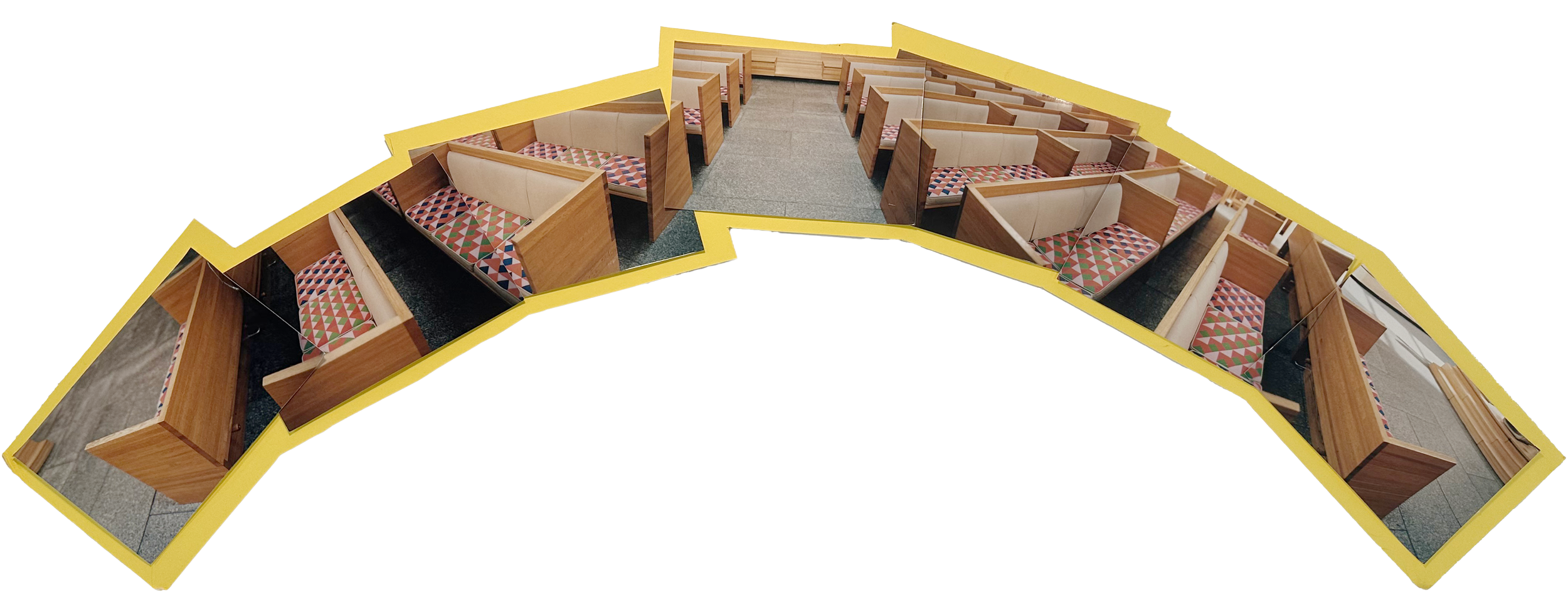 the pews of st. peter's church (massimo vignelli), collage of photographs, 2025