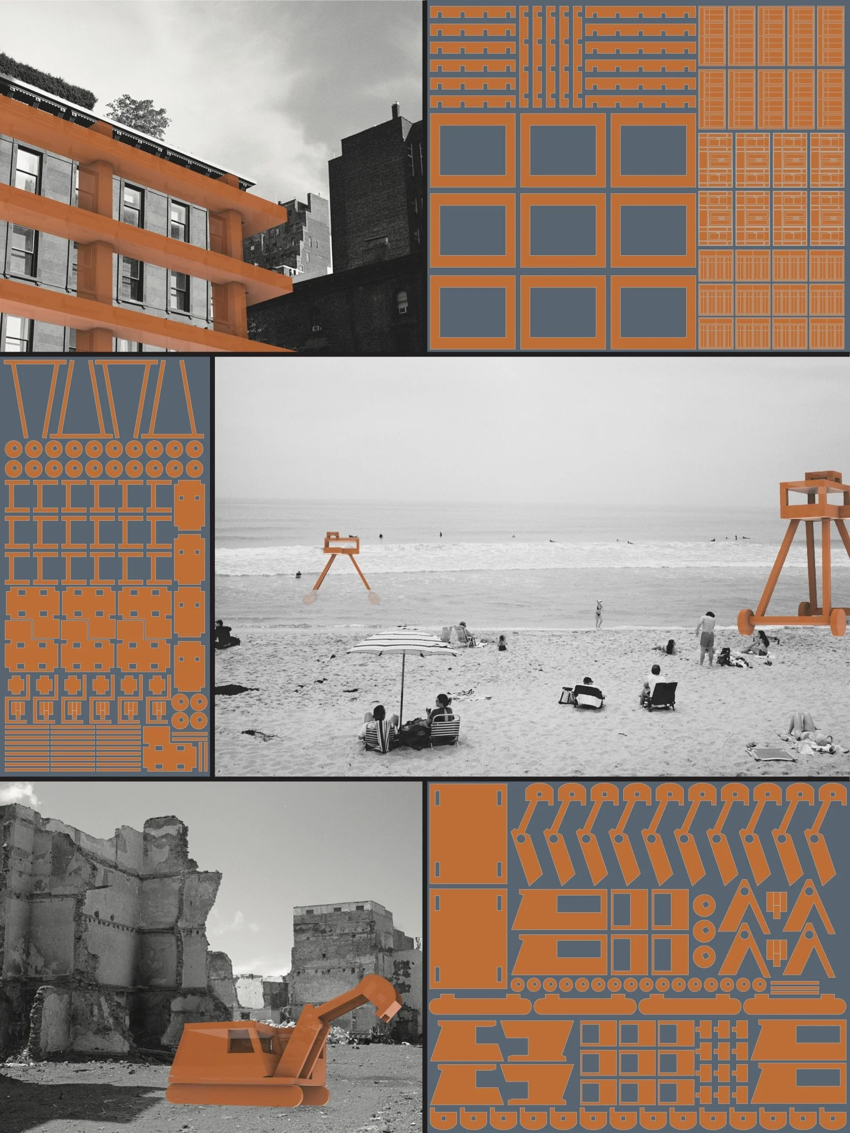 kit of parts - systematization, digital drawing & collage, 24" x 32", 2025