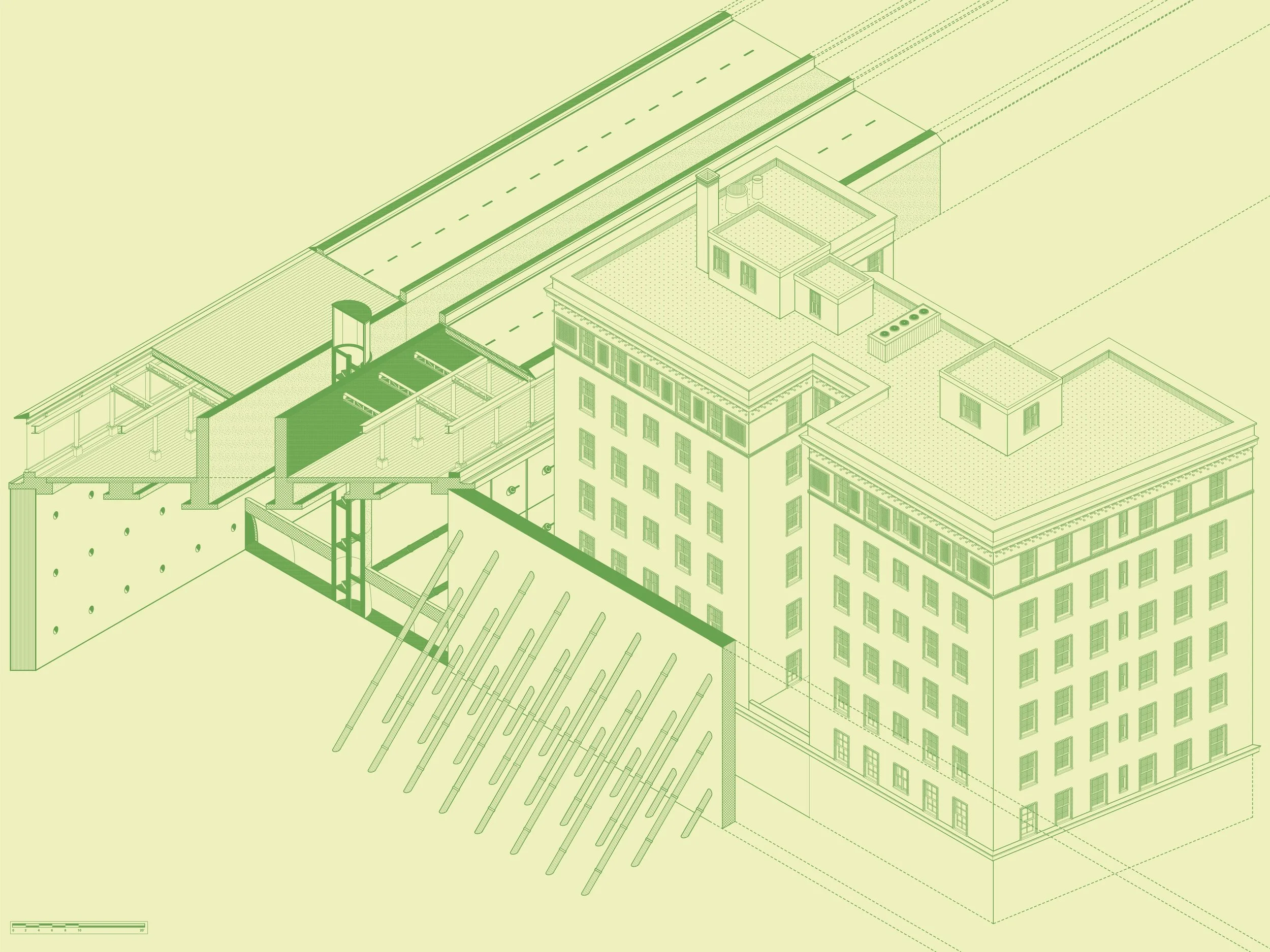 isometric wall section, 48" x 24", digital drawing, 2025