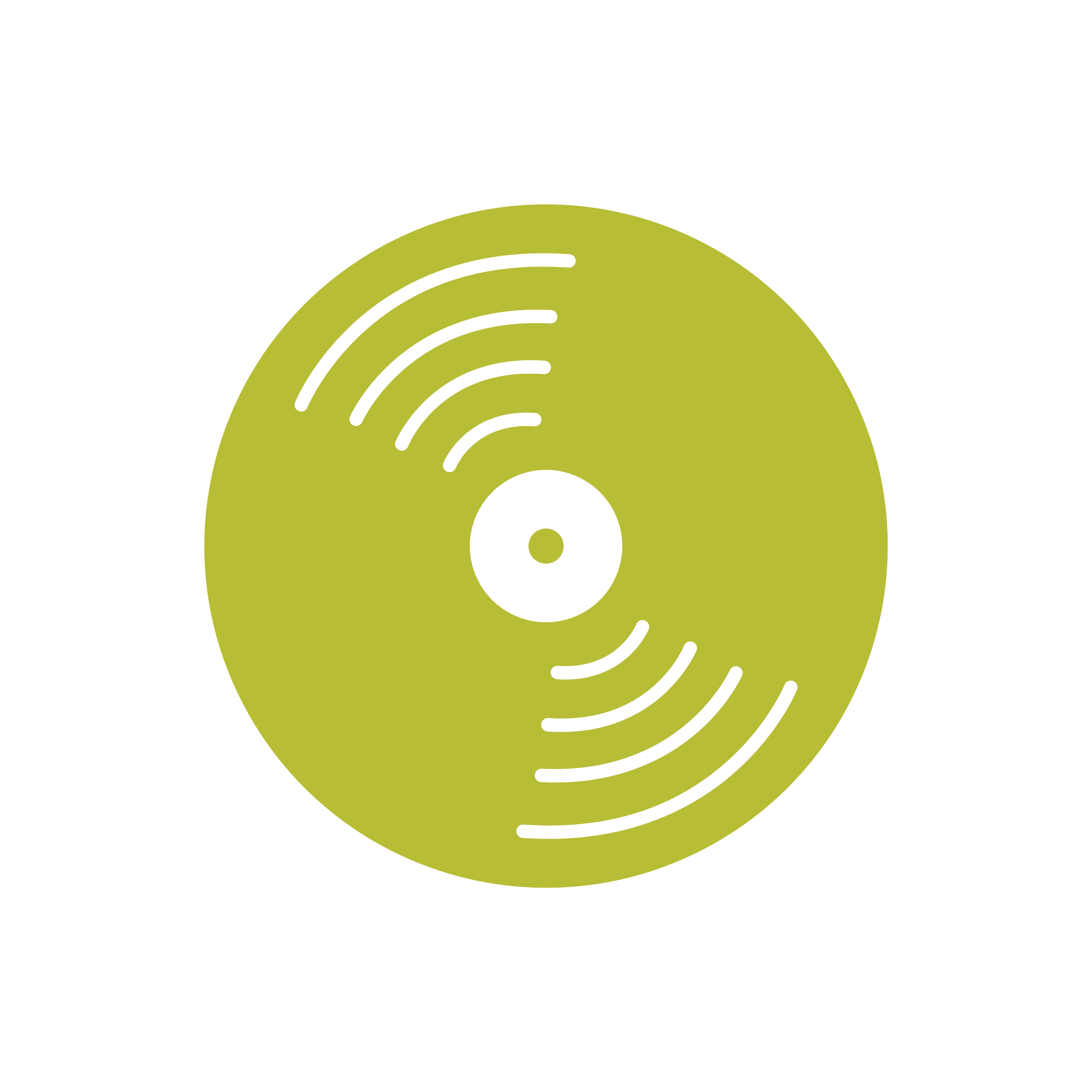 A stylized green circular icon resembling a radar or Wi-Fi signal with black curved lines radiating outward on a black background.