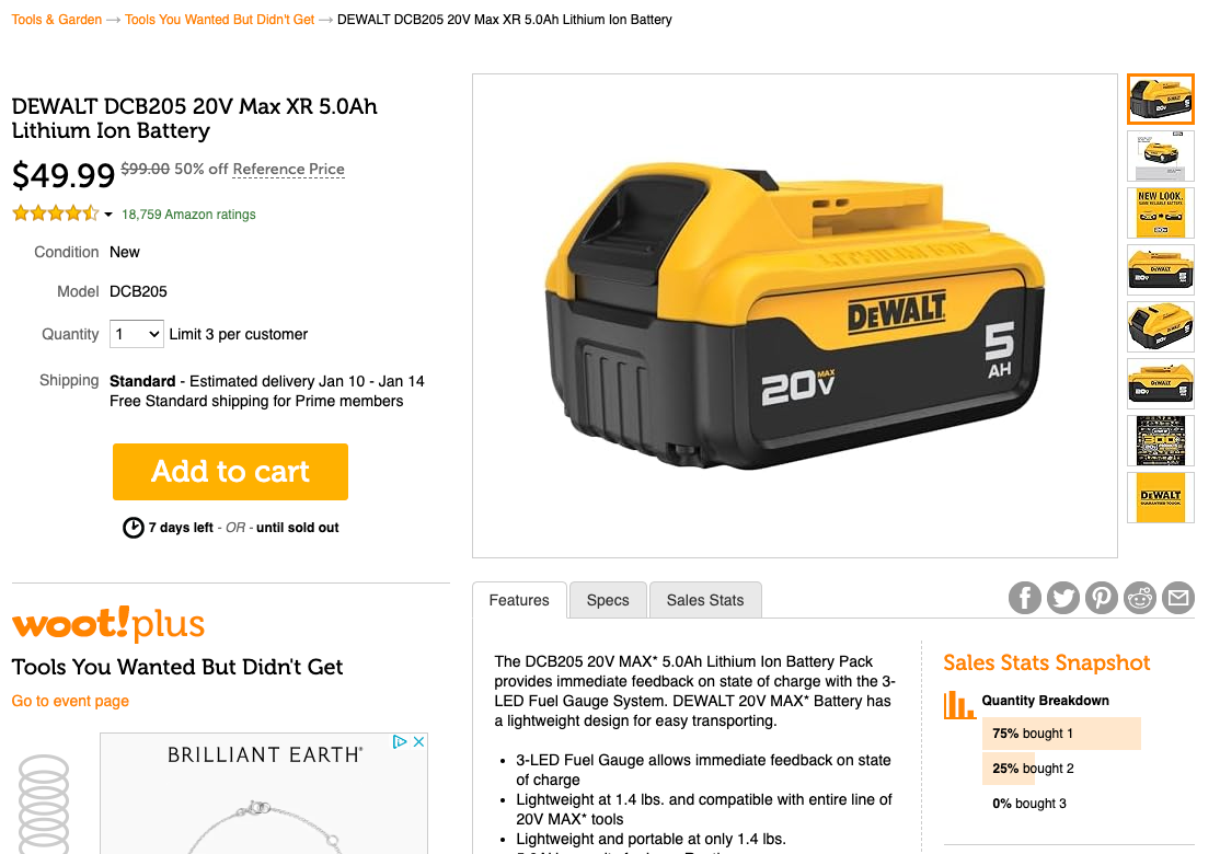 Get your DEWALT 20V Battery on Sale: $50 | Retail: $100