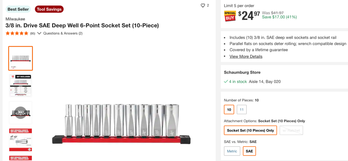Get your 3/8" Drive SAE Socket Set on Sale: $25 | Retail: $42