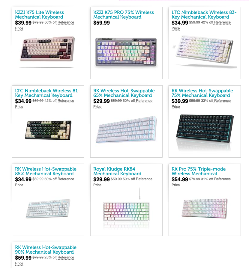 A bunch of new keyboards on sale up to 50% off starting at $30!