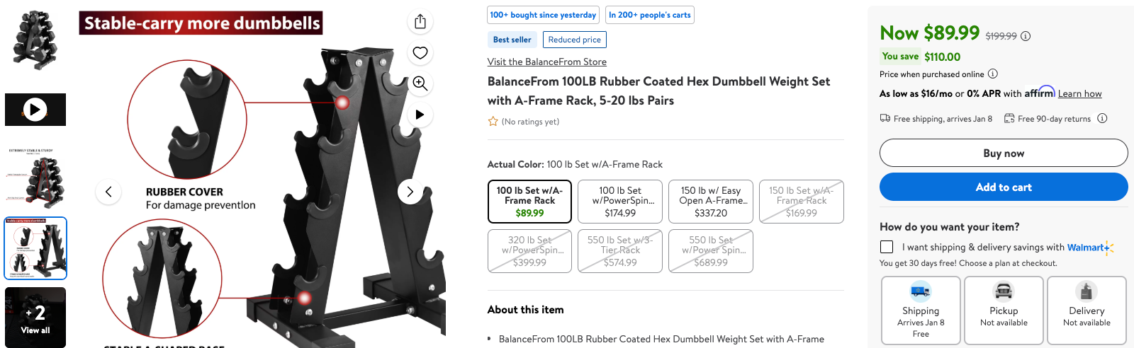 100 lb Dumbbell Weight Set w/ Rack on Sale: $90 | Retail: $200