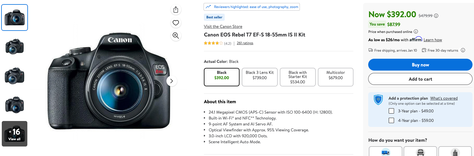 Canon EOS Rebel T7 Kit w/ 18-55mm Lens on Sale: $392 | Retail: $479