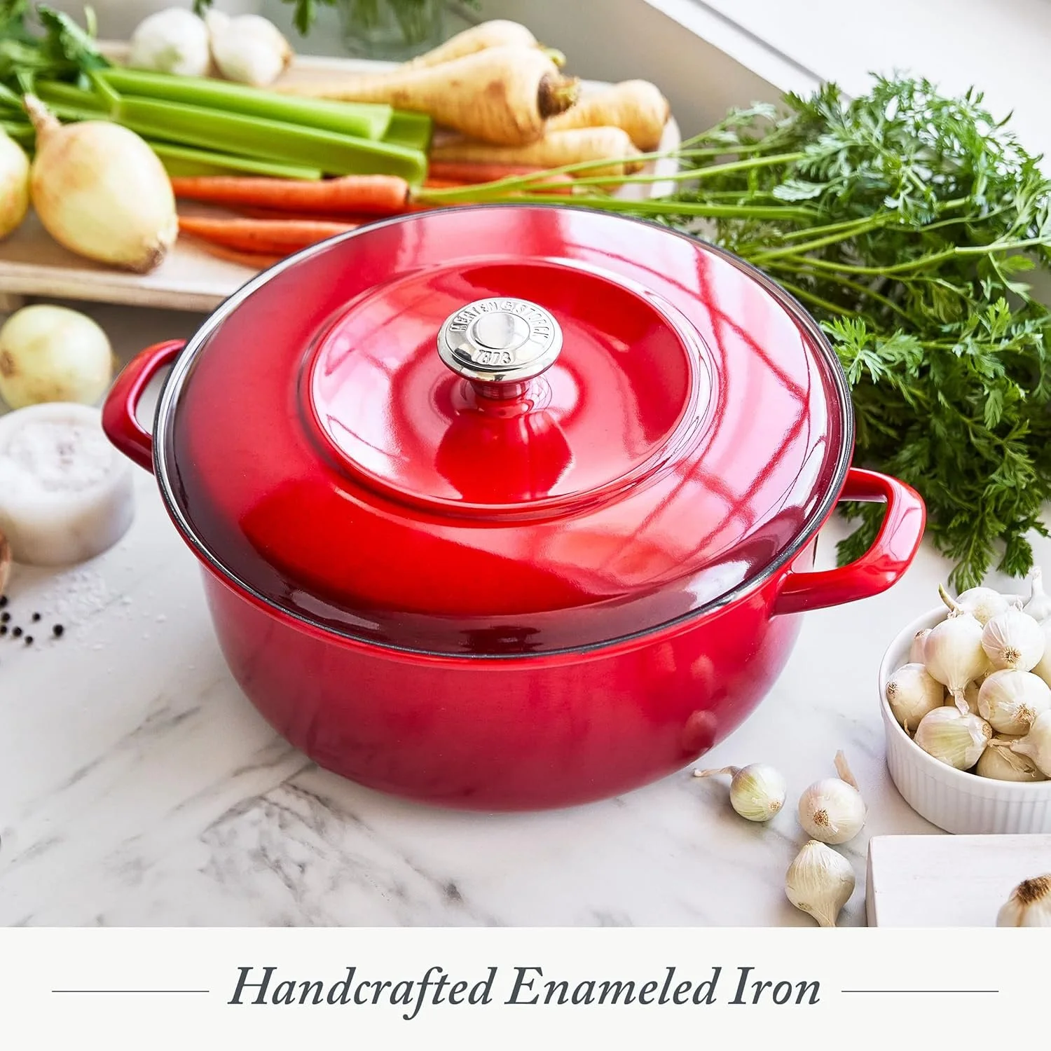 Merten &amp; Storck German Enameled Iron, Round 5.3QT Dutch Oven Pot w/ Lid on Sale: $80 | Retail: $170