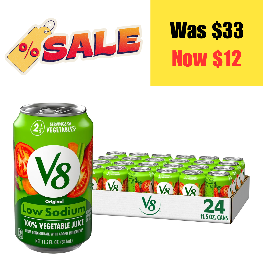 24 pk V8 Low Sodium Vegetable Juice on Sale: $12 | Retail: $33
