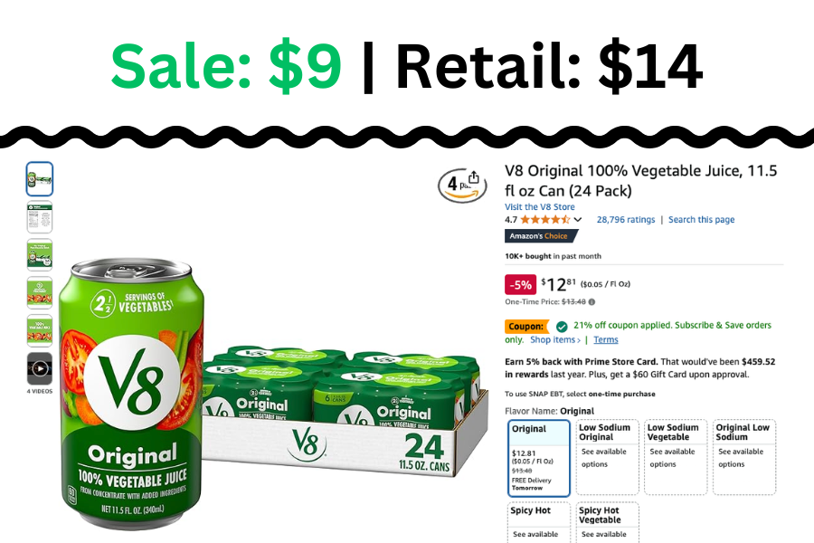 24 pk V8 Vegetable Juice on Sale: $9 | Retail: $14