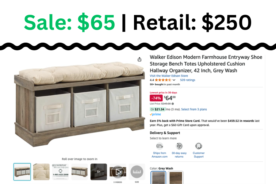 Walker Edison Entryway Bench on Sale: $64 | Retail: $250