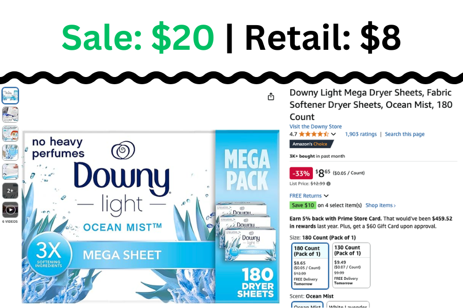 180 ct Downy Dryer Sheets on Sale: $8 | Retail: $21