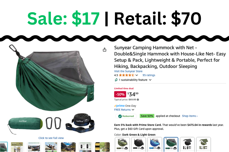 Camping Hammock with Net on Sale: $17 | Retail: $70