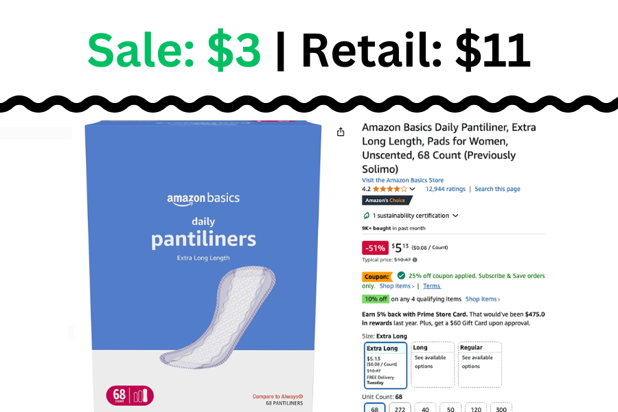 68 ct Pantiliner on Sale: $3 | Retail: $11