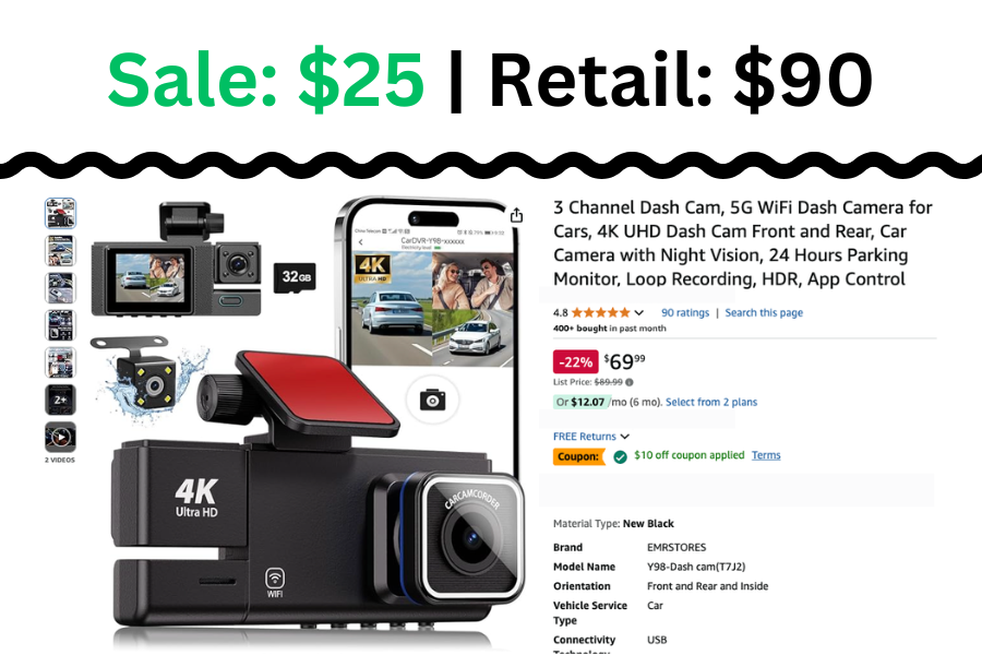 Dash Cam on Sale: $25 | Retail: $90