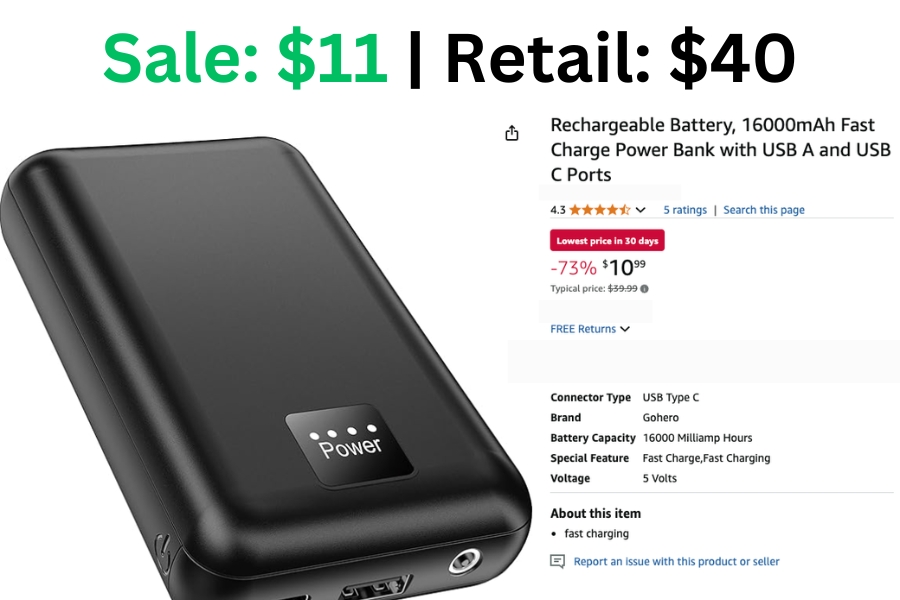 16000mAh Rechargeable Battery on Sale: $11 | Retail: $40