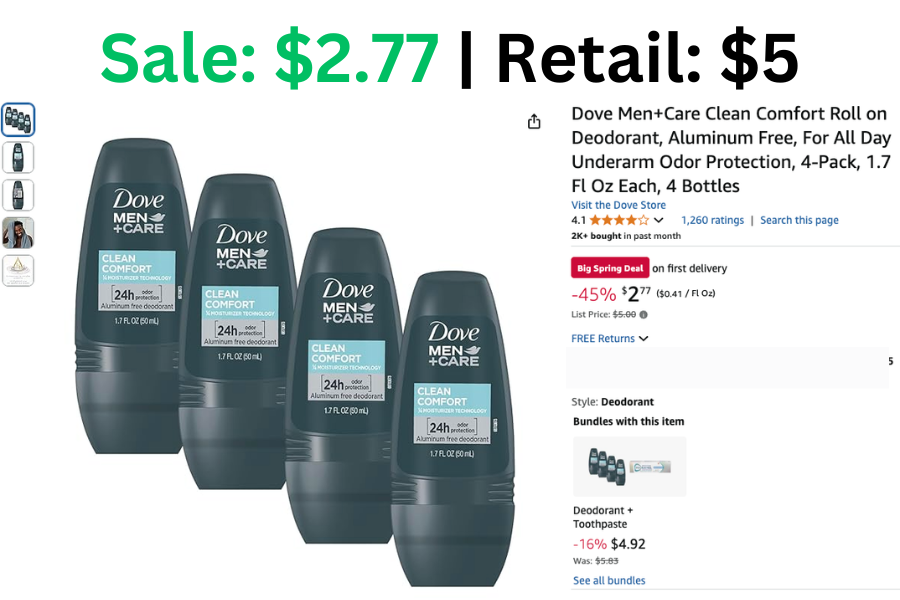 4 ct Dove Deodorant on Sale: $2.77 | Retail: $5