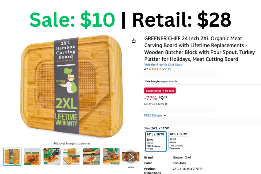 24” Organic Meat Carving Board with Lifetime Replacements on Sale: $10 | Retail: $43