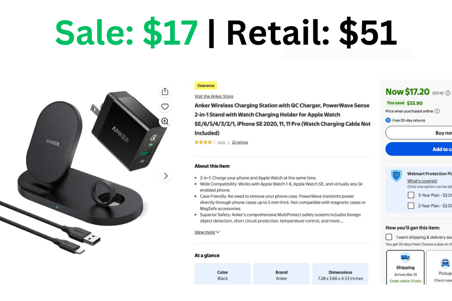 Anker 2-in-1 Wireless Charging Station w/ QC Charger + Watch Charging Holder on Sale: $17 | Normally: $51