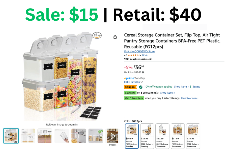 12 pc Cereal Storage Container Set on Sale: $15 | Normally: $40