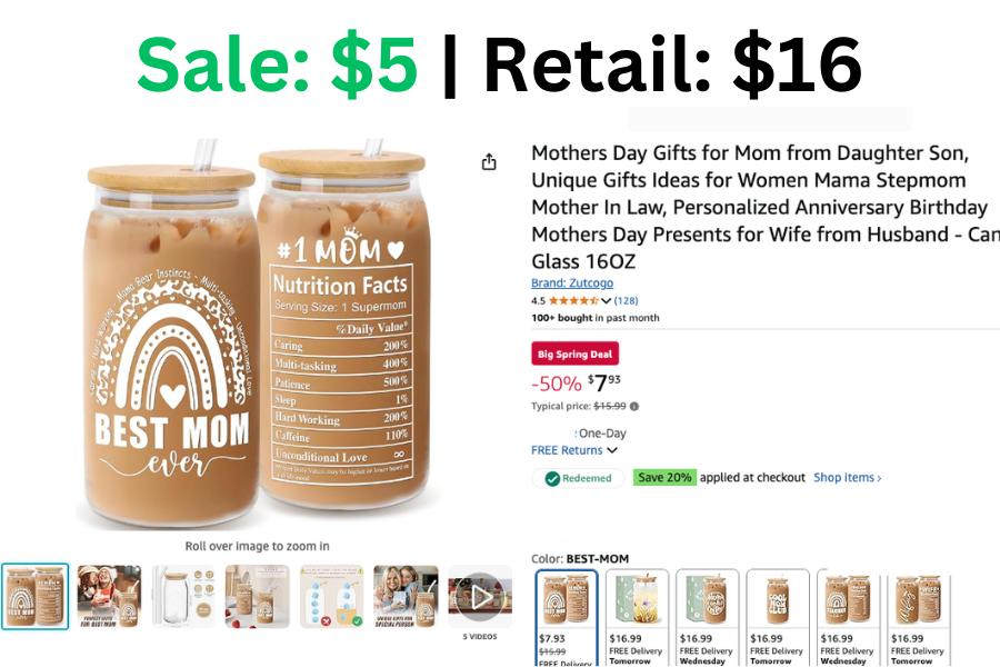 Mothers Day Gift 16 oz Glass on Sale: $5 | Normally: $16
