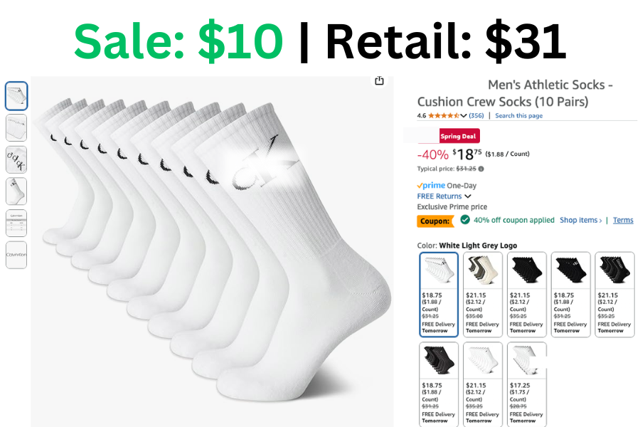 10 pk Calvin Klein Men's Athletic Socks on Sale: $10 | Normally: $31