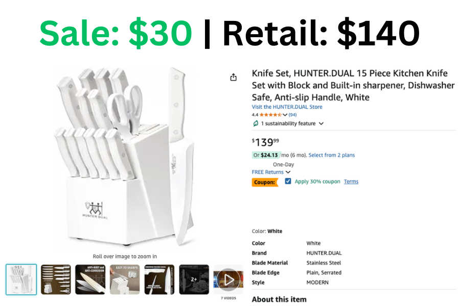 15 pc Knife Set on Sale: $30 | Normally: $140