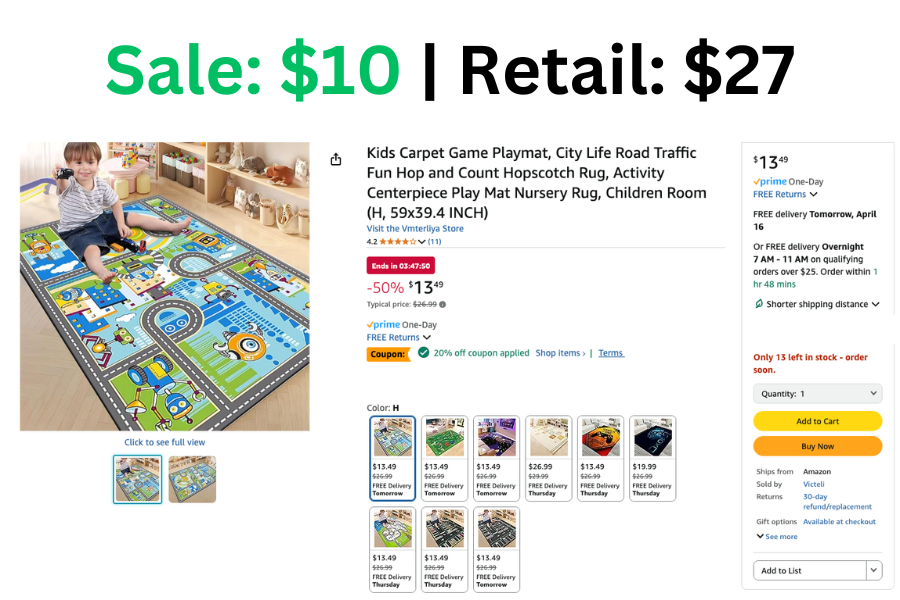 Kids Carpet Game Playmat on Sale: $10 | Normally: $27